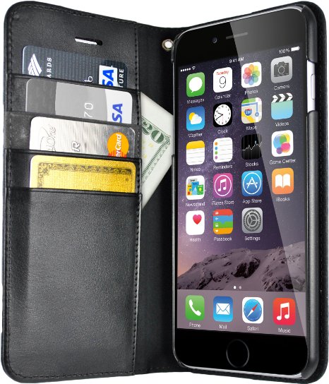 iPhone 6 Plus6s Plus Wallet Case - Folio Wallet Case for iPhone 6 Plus6s Plus 55 by Silk - Protective Portfolio Cover with Foldable Kickstand Slate Black