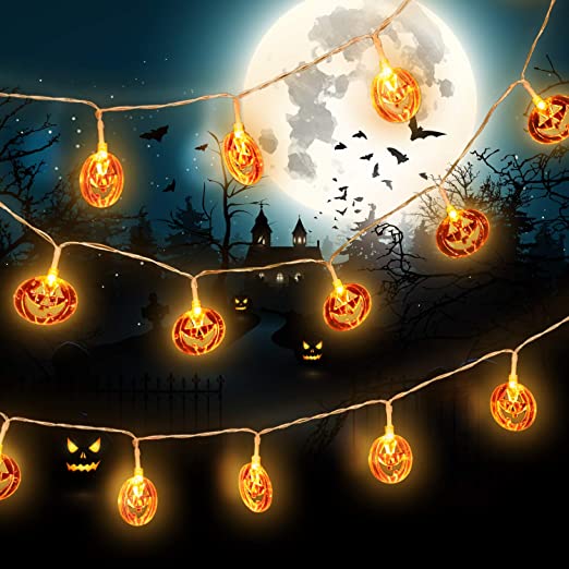 Delxo Halloween Decorations String Lights, 20 LED Pumpkin String Lights 9.8 Feet for Halloween Party Outdoor & Indoor, Battery Powered 2 Modes Steady/Flickering Lights Waterproof Decorate Pumpkin