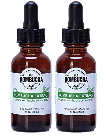 BEST Kombucha Tea Extract - All Natural Organic Formula by GetKombucha® - (4 month supply) - Sugar Free, Caffeine Free, Alcohol Free - (TWO Bottles of 1 Ounce Glass Amber) - Shelf Stable - TSA Travel Approved - Benefits On The Go - Improve Digestion For Women, Men, and Kids