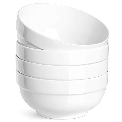 DOWAN 22 oz. Porcelain Soup/Cereal Bowls with Rim - 4 Packs, Anti-slipping, White