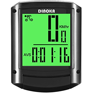 Dinoka Wireless Bike Computer Waterproof Bicycle Speedometer Backlight Large HD LCD Screen Display Multi Function High Accuracy with Powerful Magnet