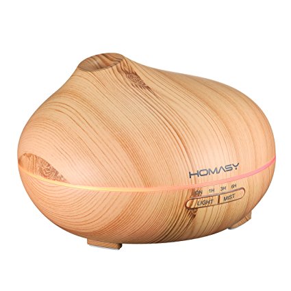 Homasy 350ml Wood Grain Diffuser Ultrasonic Aroma Cool Mist Humidifier, 7 Colors, 4 Timer Settings and Auto-off