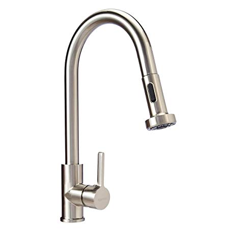 AmazonBasics Modern Pull-Down Kitchen Faucet, Satin Nickel