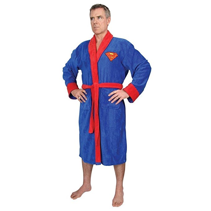 DC Comics Superman Mens Fleece Bath Robe, Blue, One Size