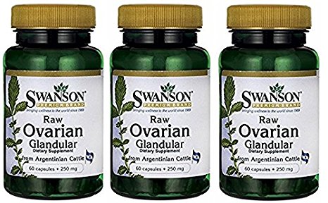 Swanson Premium Raw Ovarian Glandular 250mg -- 3 Bottles each of 60 Capsules