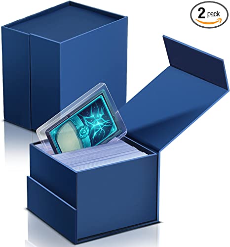 2 Pcs Trading Card Storage Box Graded Card Storage Holder Container, Choice of Loader, Display Stand Combos, Card Sleeve Loader Collector Card Starter Kit (Blue,4 x 4.3 x 3.2 Inches)