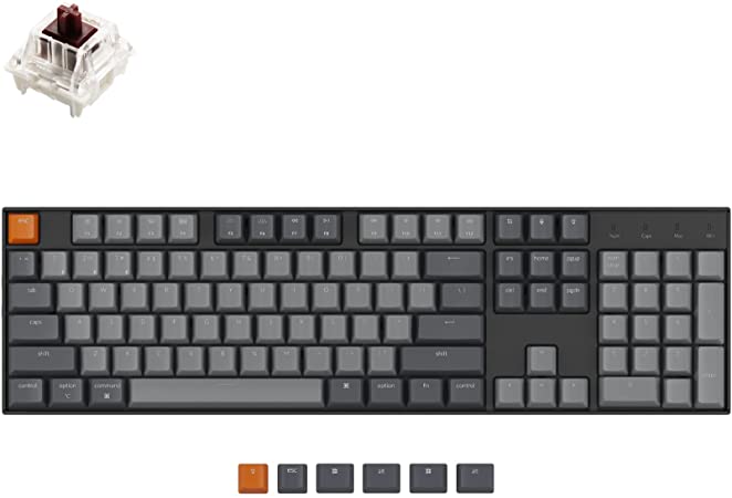 Keychron K10 Full Size 104 Keys Bluetooth Wireless/USB Wired Mechanical Gaming Keyboard for Mac with Gateron G Pro Brown Switch/Multitasking/White LED Backlight Computer Keyboard for Windows Laptop