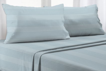 Luxury 100 Egyptian Cotton Lancaster Stripe 320 Thread Count Sheet Set Queen French Blue
