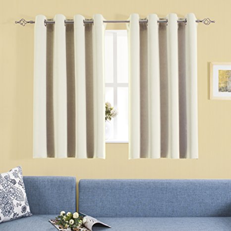 Aquazolax Blackout Curtain Panels for Living Room Thermal Insulated Solid Grommet Blackout Draperies/Drapes for Window, 2 Panels Set, W54 by L54 Inch, Beige