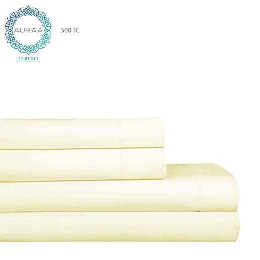 AURAA Comfort 500 Thread Count Pima Blend Solid Cotton Sheet Set (Ivory,Full)