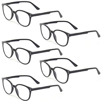 Kerecsen 5 Pairs Retro Round Frame Reading Glasses Spring Hinge Large Readers
