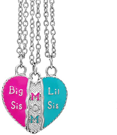 3pcs Big Sis Lil Sis Mom Sister Necklace Little Sister Mom Big Sister Matching Pendant Necklace Gifts for Mother Sister Daughter Gold