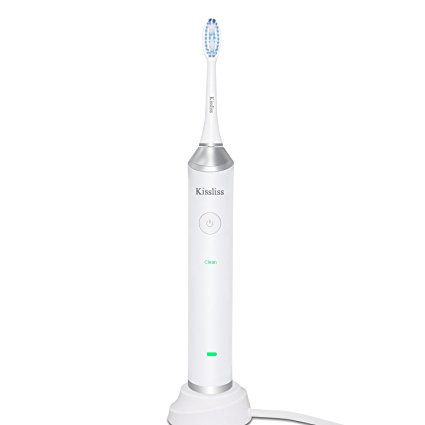 Kissliss 5 Modes Electric Toothbrush Powerful Rechargeable Sonic Tooth-brush with 4 Replacement Brush Heads and 1 Cleaning Facial Brush Head for Daily and Travel Use - White
