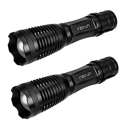 Refun E6 (2 pack) High Powered Tactical Flashlight, Ultra Bright LED Handheld Flashlight, Portable Outdoor Water Resistant Torch with Adjustable Focus and 5 Light Modes for Camping Hiking etc