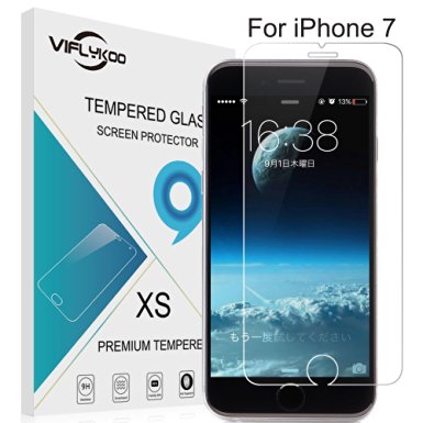 iPhone 7 Tempered Glass, VIFLYKOO Screen Protector Glass 9H Hardness Scratch Proof Ultra-thin High Definition HD Ultra Clear 2.5D Rounded Edge Protective Film for 4.7" iPhone 7