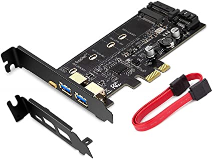 MZHOU PCI-E to USB 3.0 PCI Express Card 1 USB C and 2 USB A Ports, for Adding M.2 SATA III NGFF SSD Devices to PC or Motherboard Through M.2 SATA to PCIe 3.0 Adapter Card