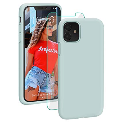 ProBien Case for iPhone 11, iPhone 11 Case with Tempered Glass Screen Protector, Anti-Yellow, Anti-Scratch, Shockproof, Silicone Rubber Full Protective Phone Case Cover for iPhone 11 - Light Mint