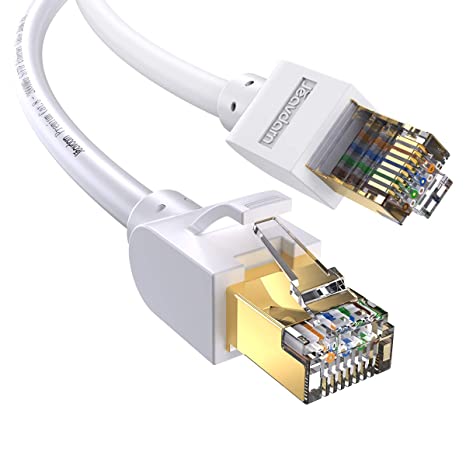 Cat 8 Ethernet Cable 30 ft, Jeavdarn High Speed Cat8 LAN Network Cable 26AWG 40Gbps 2000Mhz with Gold Plated RJ45 Connectors for Gaming, PS4, Xbox One, Modem, Router, PC, Mac, Laptop White