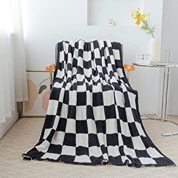 Andreannie Cozy Warm Fluffy Black Microfiber Polyester Buffalo Checkerboard Pattern Throw Blanket Knitted Checkered Lightweight Bed Blanket for Sofa Bed Cabin Decor (Twin :60x80 in, Black)