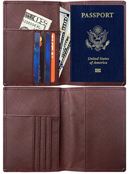 RFID Blocking Leather Passport Holder Travel Wallet Organizer for Men and Women