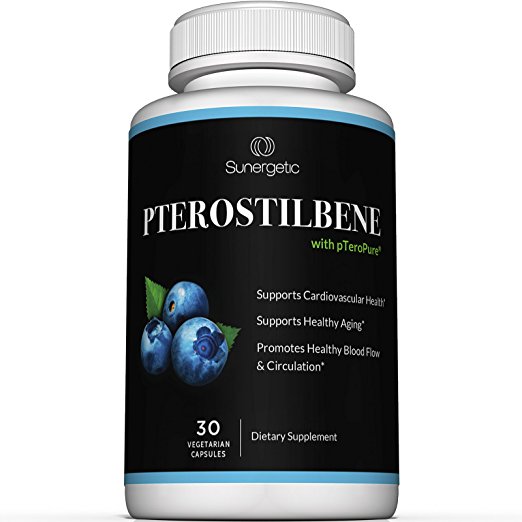 Premium Pterostilbene Supplement – Pterostilbene from Pteropure – Supports Cardiovascular, Brain, Longevity & Healthy Aging – 100mg of Pterostilbene per Capsule – 30 capsules