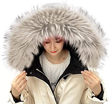 Women's Faux Fur Collar,ihreesy 78cm Elegant Artificial Raccoon Fur Scarf Winter Warmth Faux Fur Collar Trim Faux Fur Collar for Winter Coat Collar Hood Jacket,Beige