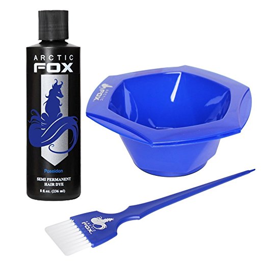 Arctic Fox Bundle with Tint Brush and Bowl, 100% Vegan Semi Permanent Hair Color Dye, 4 Oz or 8 Oz (8oz, Poseidon)