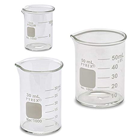 Corning Pyrex® #1000 Griffin Low Form, Micro Glass Beaker Set - 3 Sizes - 10ml, 30ml, 50ml