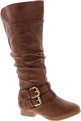 TOP Moda Womens Coco-20 Knee High Round Toe Buckle Slouched Riding Flat Boots