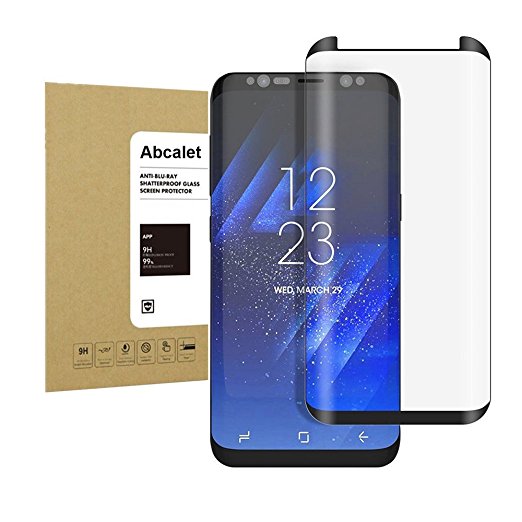 Galaxy S8 Plus Tempered Screen Protector,Abcalet [Full Coverage] [Bubble-Free][Anti-Scratch] 9H Hardness HD Clear Film 3D Curved Edge Screen Protector for Samsung Galaxy S8 Plus Black