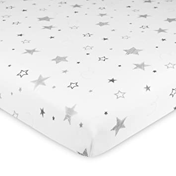 TL Care 100% Natural Cotton Value Jersey Knit Fitted Portable/Mini-Crib Sheet, Super Stars, Soft Breathable, for Boys & Girls