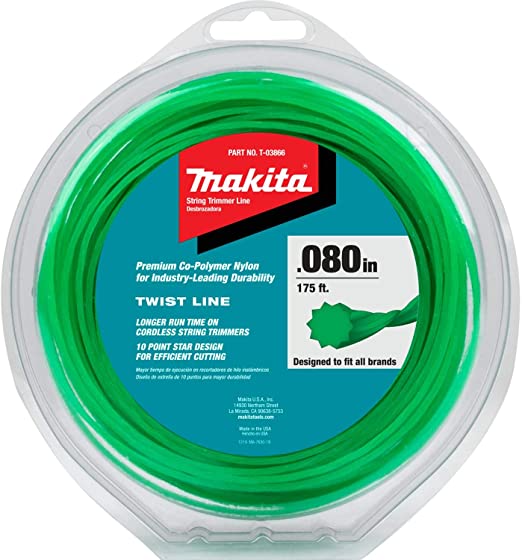 Makita T-03866 Twisted Trimmer Line, 0.080”, Green, 175’, 1/2 lbs, Teal