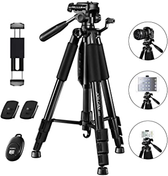 Joilcan 66 inch Phone/Camera/Tablet Tripod, Aluminum Lightweight Stand 11 lbs Load with Universal Phone/Tablet Mount,2PC Quick Plates and Remote Shutter for Traveling, Video Recording（Black）