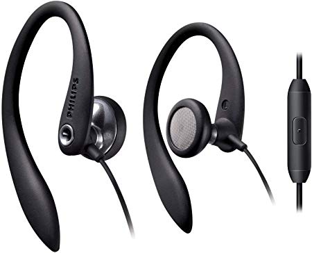 Philips Over The Ear Sport Earbuds with Mic, Earphones for Sports, Running and Gym (SHS3305BK/27) - Black