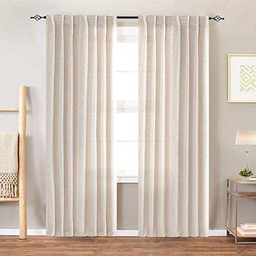 jinchan Linen Textured Curtains for Bedroom Drapes Rod Pocket Back Tab Linen Blend Curtain Panels Window Treatments for Living Room Patio Door 1 Pair 84 Inches Crude