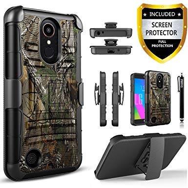 LG K10 Case, Combo Rugged Shell Cover Holster with Built-in Kickstand and Holster Locking Belt Clip   Circle(TM) Stylus Touch Screen Pen And Screen Protector - (Camo)
