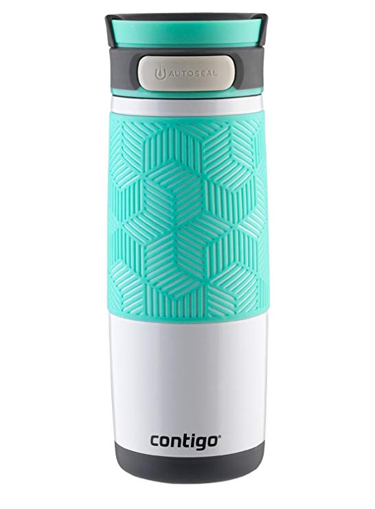 Contigo AUTOSEAL Transit Stainless Steel Travel Mug, 16 oz, Polar White with Grayed Jade Lid Accent