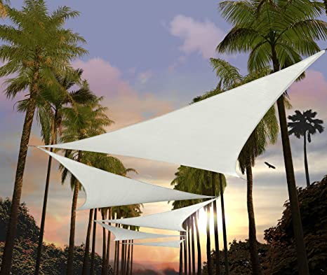 Amgo 12' x 12' x 12' White Triangle Sun Shade Sail Canopy Awning ATAPT08, 95% UV Blockage, Water & Air Permeable, Commercial and Residential (We Customize)