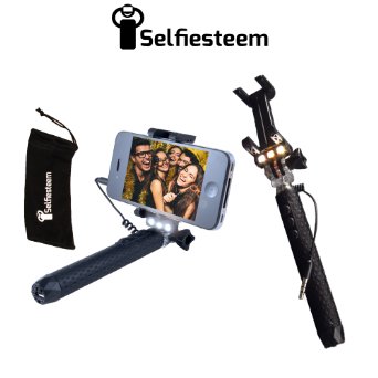 Selfiesteem Wired Selfie Stick with LED Light for Smartphones