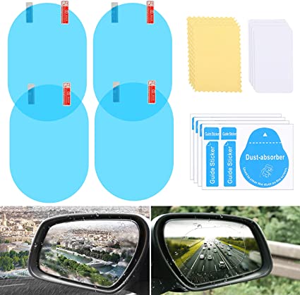 Zonon 4 Pieces Car Mirror Film Anti-Fog Car Rear View Mirror Film Rainproof Waterproof Car Rain Film Car Window Clear Sticker with Toolkit for Car Rear View Mirrors