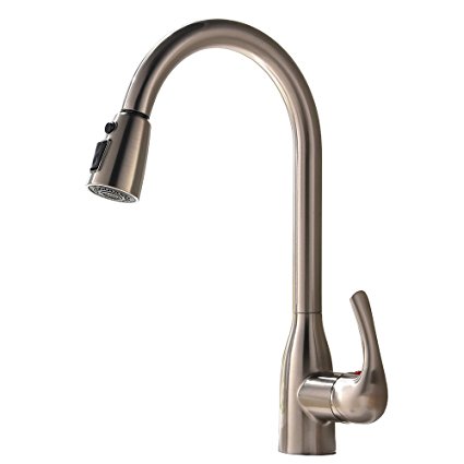 Modern Brushed Nickel Stainless Steel Single Handle Pull Out Sprayer Kitchen Sink Faucet, Pull Down Kitchen Faucets with Sprayer