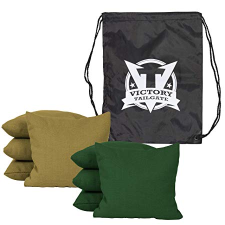 Victory Tailgate 8 Colored Corn Filled Regulation Cornhole Bags with Drawstring Pack (4 Black, 4 Gold)