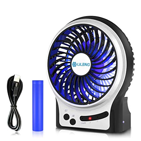Recoo Mini Handheld Desk Fan,Personal Portable Electric Table Fan with USB Rechargeable Battery Operated Cooling with LED Light for Office Room Car Outdoor Traveling 3 Speed,Black