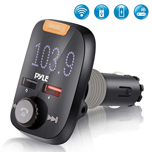 Universal Wireless Bluetooth Car Adapter - Digital Car Bluetooth FM Transmitter Receiver, Music Audio Stereo Radio Adapter w/Charger, Mic Handsfree Calling, MP3, Dual USB, AUX, Micro SD - Pyle PBT98