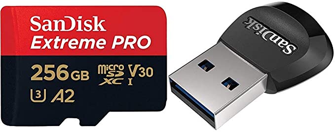 SanDisk microSD Extreme Pro 256 GB and microSD Reader/Writer UHS-I with USB 3.0 Reader