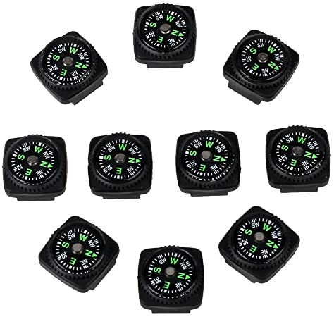 bayite Hard Shell Liquid Filled Button Compass Set for Survival Watch Band Paracord Bracelet Pack of 10