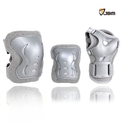 JBM® New Arrival Children Cycling Roller Skating Knee Elbow Wrist Palm Protective Pad Support - 3 Sets/pack (Silver Shell & Gray Cloth)