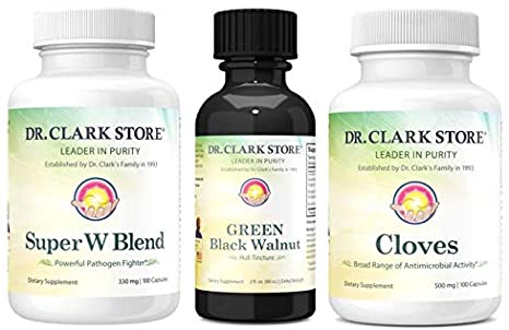 Dr. Clark Store Cloves, Wormwood Super W Blend & Black Walnut Tincture Cleanse KIT - Reduces Gas and Bloating, Strengthens The Immune System and Promotes Digestive Health