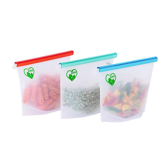 Reusable Silicone Food Storage Bags – Silicone Sandwich Bag Set of 3 – Dishwasher, Freezer, Microwave Safe – Food Grade & Durable – FDA approved BPA-Free – Reusable Sandwich bag - Reusable Snack Bag