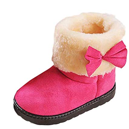 LNGRY Toddler Baby Girls Shoes Bowknot Winter Cotton Snow Boots Warm Shoes Boots